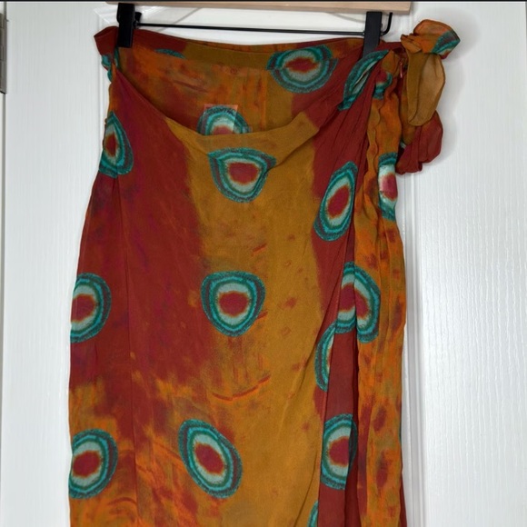Zara Orange and Teal Printed Sheer Pants - Picture 4 of 4